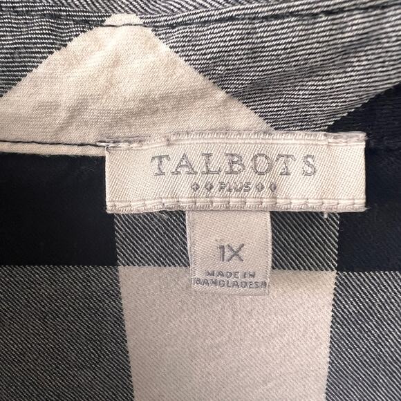 Talbots plus Button up Shirt 1X Women's Top Black Plaid Long Slv Casual Career - Picture 3 of 9